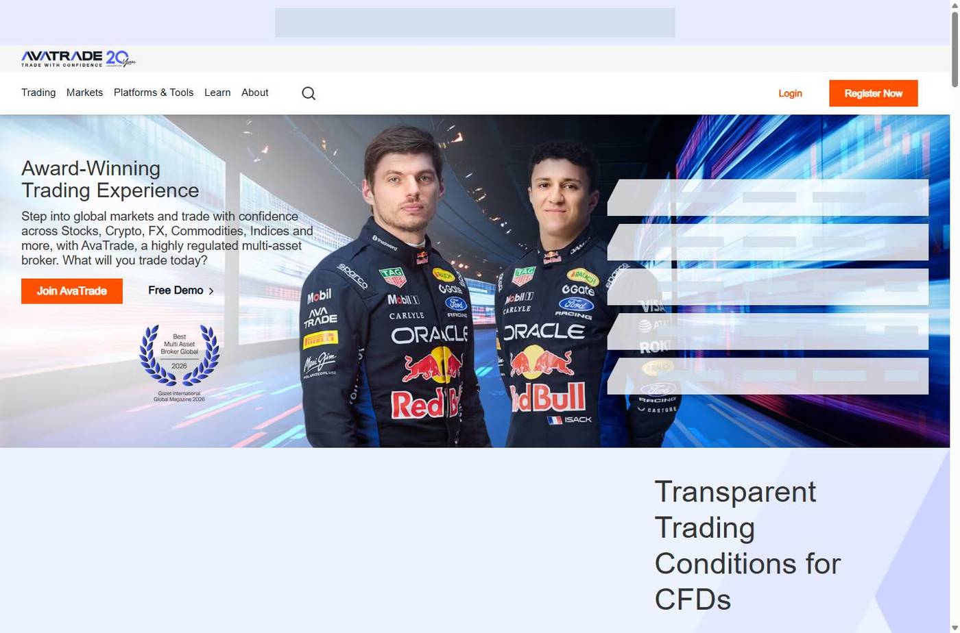 Screenshot of the AvaTrade website