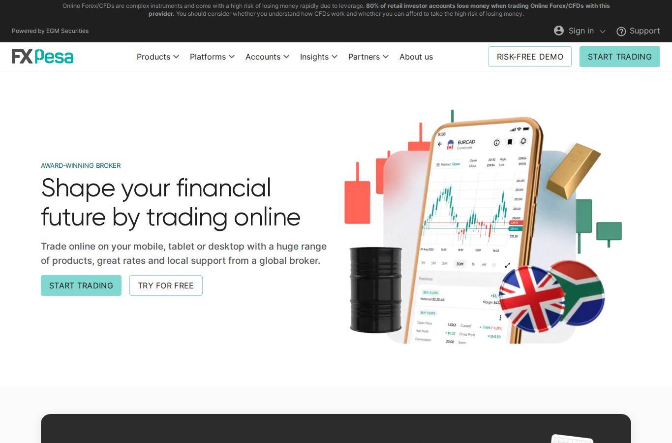 Screenshot of the EGM Securities (FXPesa) website