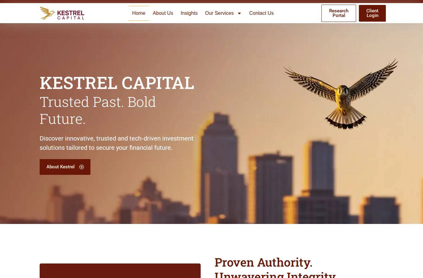 Screenshot of the Kestrel Capital website