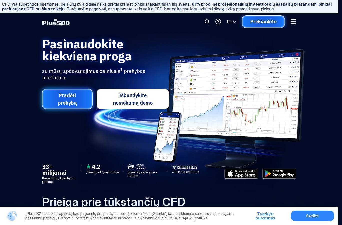 Screenshot of the Plus500 website