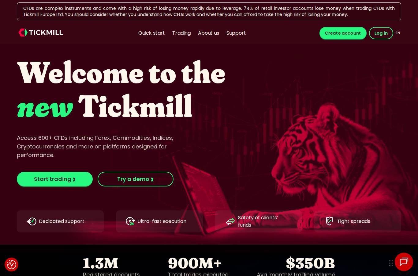 The platform page on the Tickmill website
