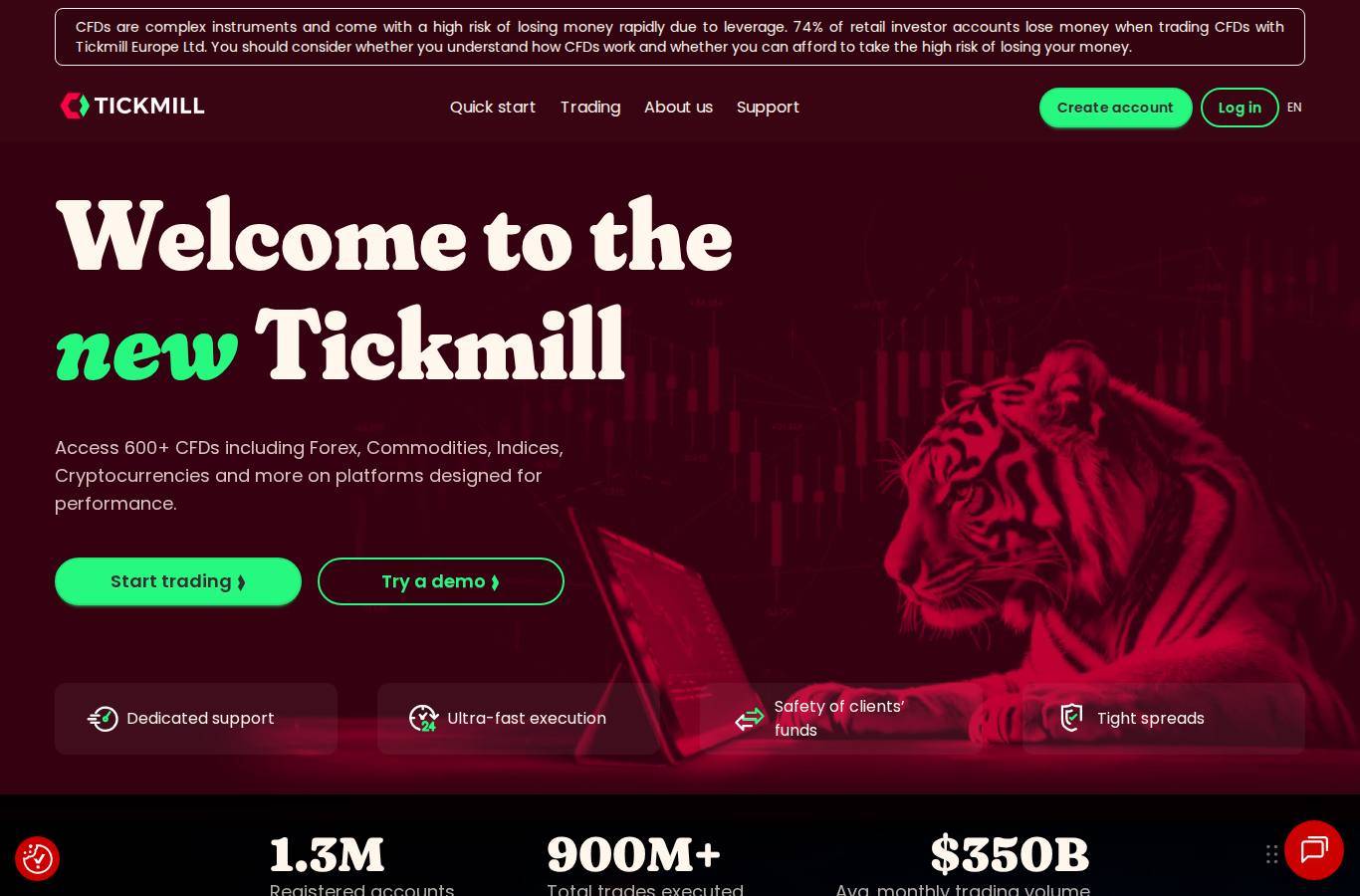 Screenshot of the Tickmill website